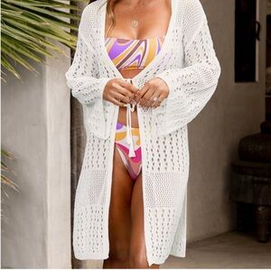 CUPSHE x Jojo White Crochet Cover-Up (S) + Multicolor Bikini (M)